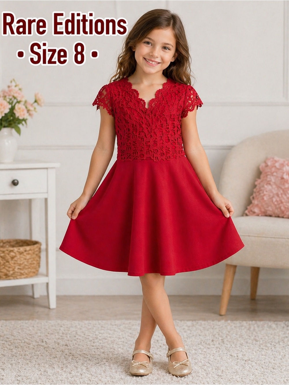 Rare Editions Red Lace Dress Girls Size 8 Party Holiday